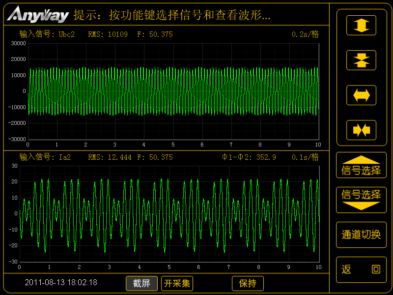 WP4000變頻功率分析儀記錄的異步電機(jī)疊頻法溫升試驗(yàn)的電壓、電流波形圖
